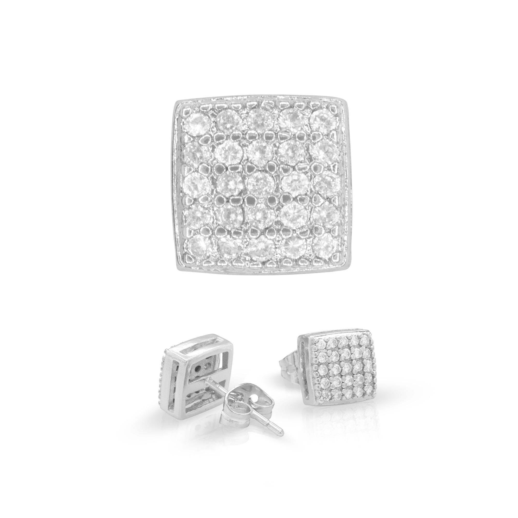 Square 16 Cubic Zirconia Earrings 14K Gold Filled Silver Hip Hop Studs Jewelry Women Men