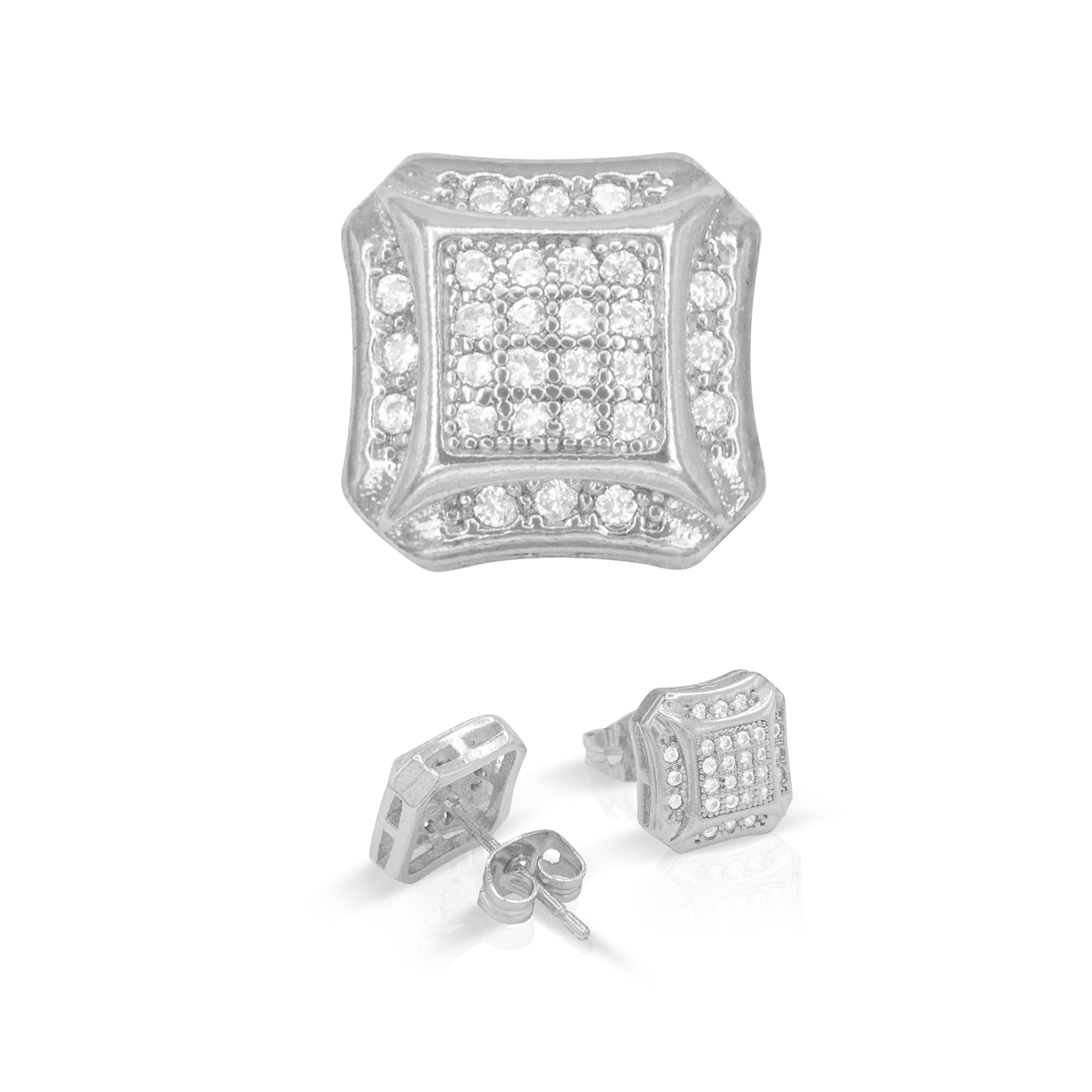 Square 8 Cubic Zirconia Earrings 14K Gold Filled Silver Hip Hop Studs Jewelry Women Men