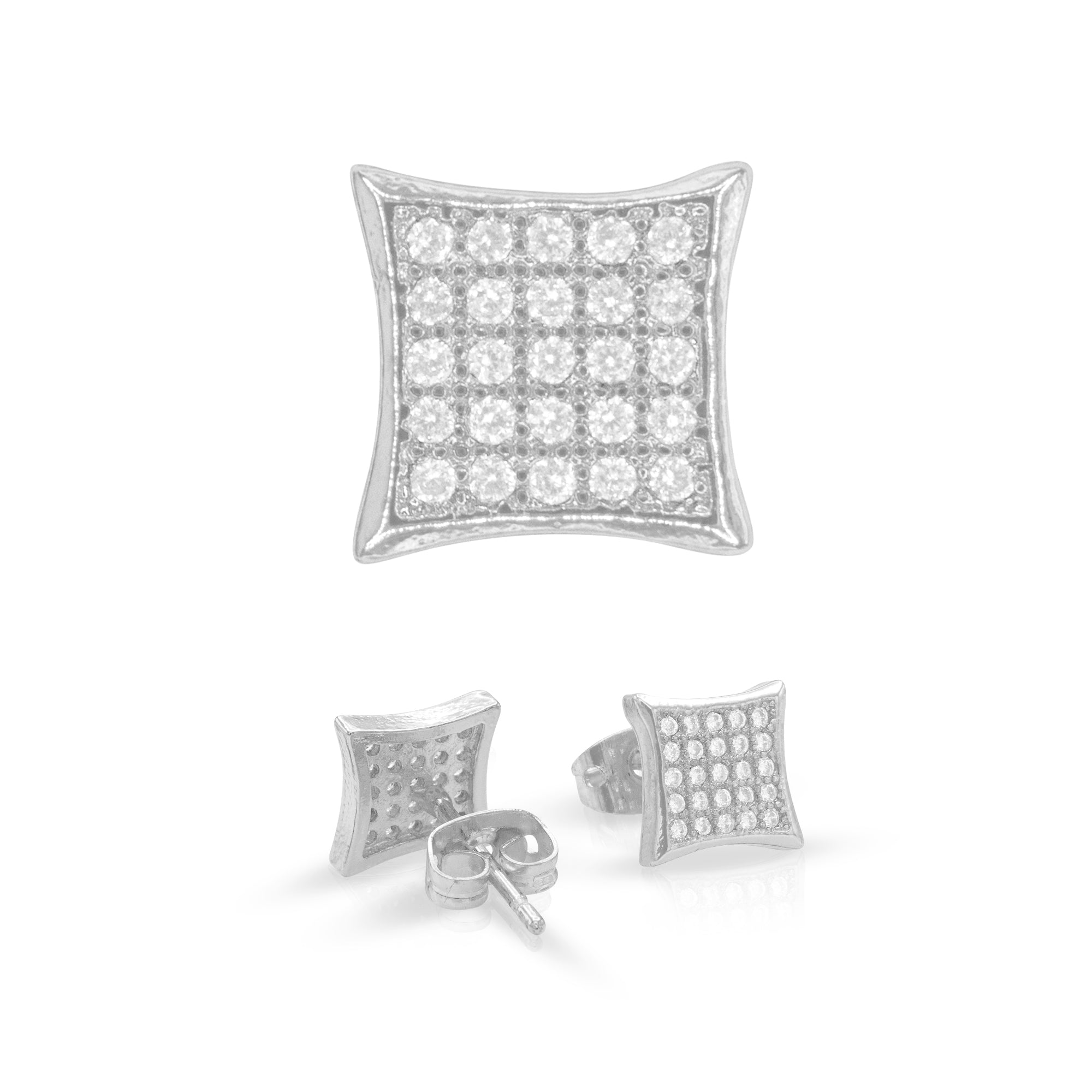 Square 15 Cubic Zirconia Earrings 14K Gold Filled Silver Hip Hop Studs Jewelry Women Men