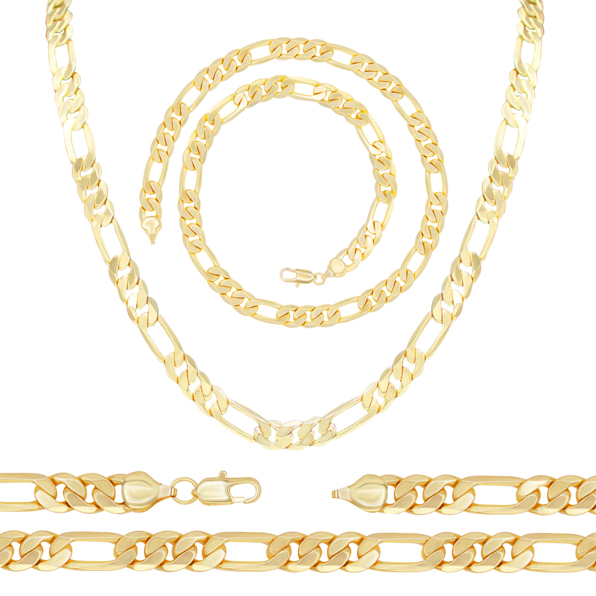 14K Gold Filled Figaro Chain Necklace 24" Bracelet 8.5" Set