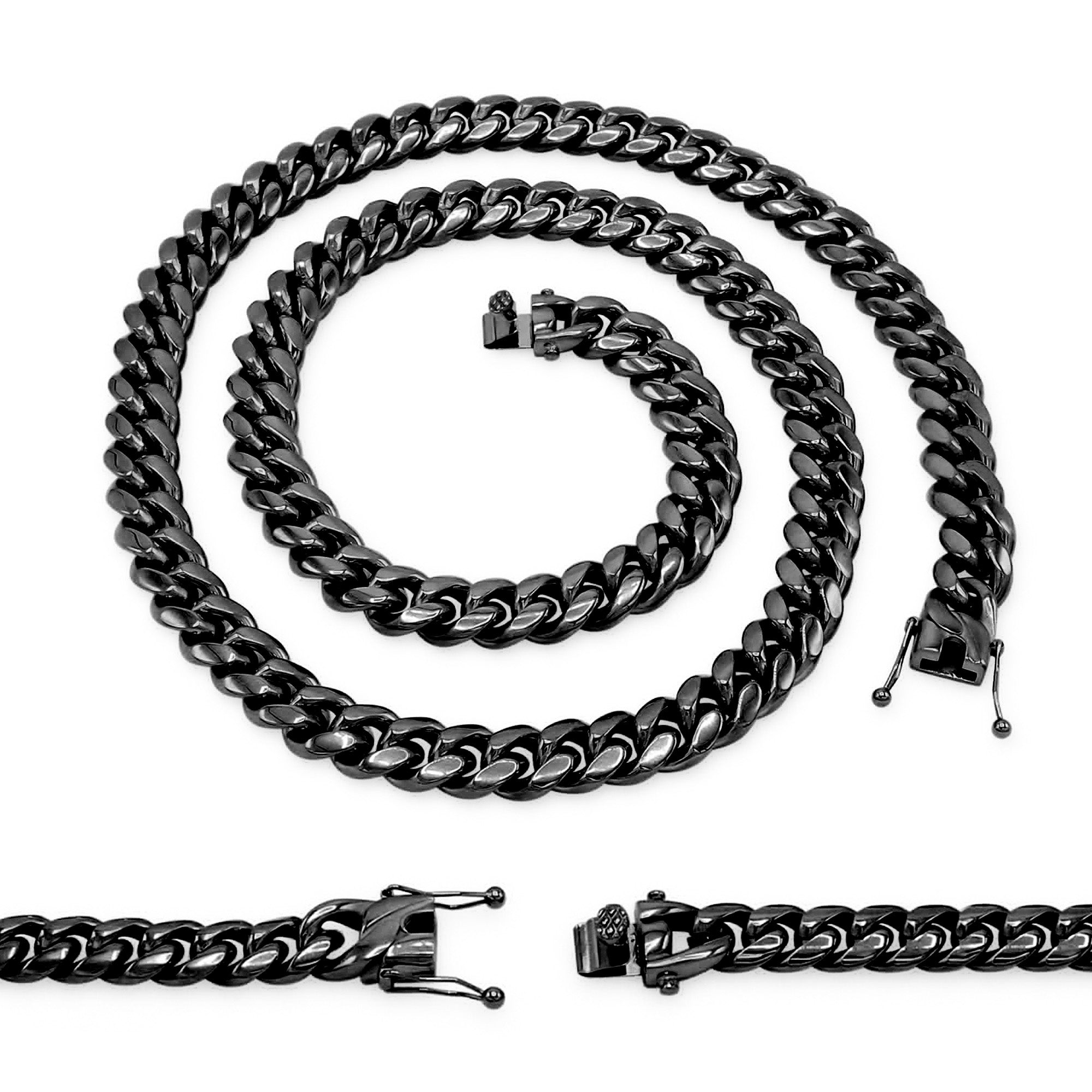 Black Cuban Link Stainless Steel Necklace 30"