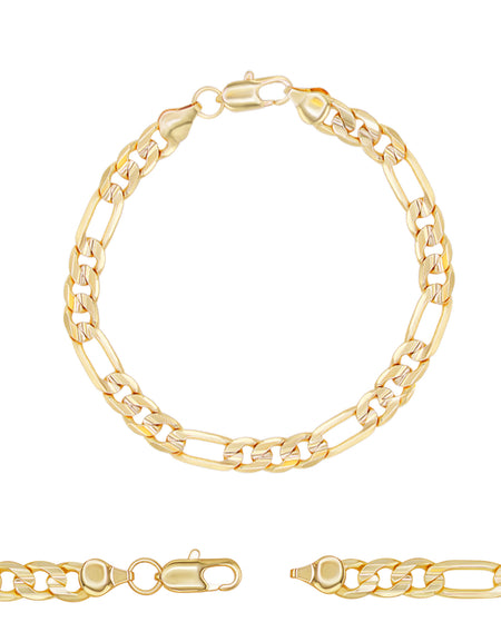 Figaro Chain 14K Gold Filled Bracelet 8.5" Lobster Claw Clasp Jewelry Gift for Men