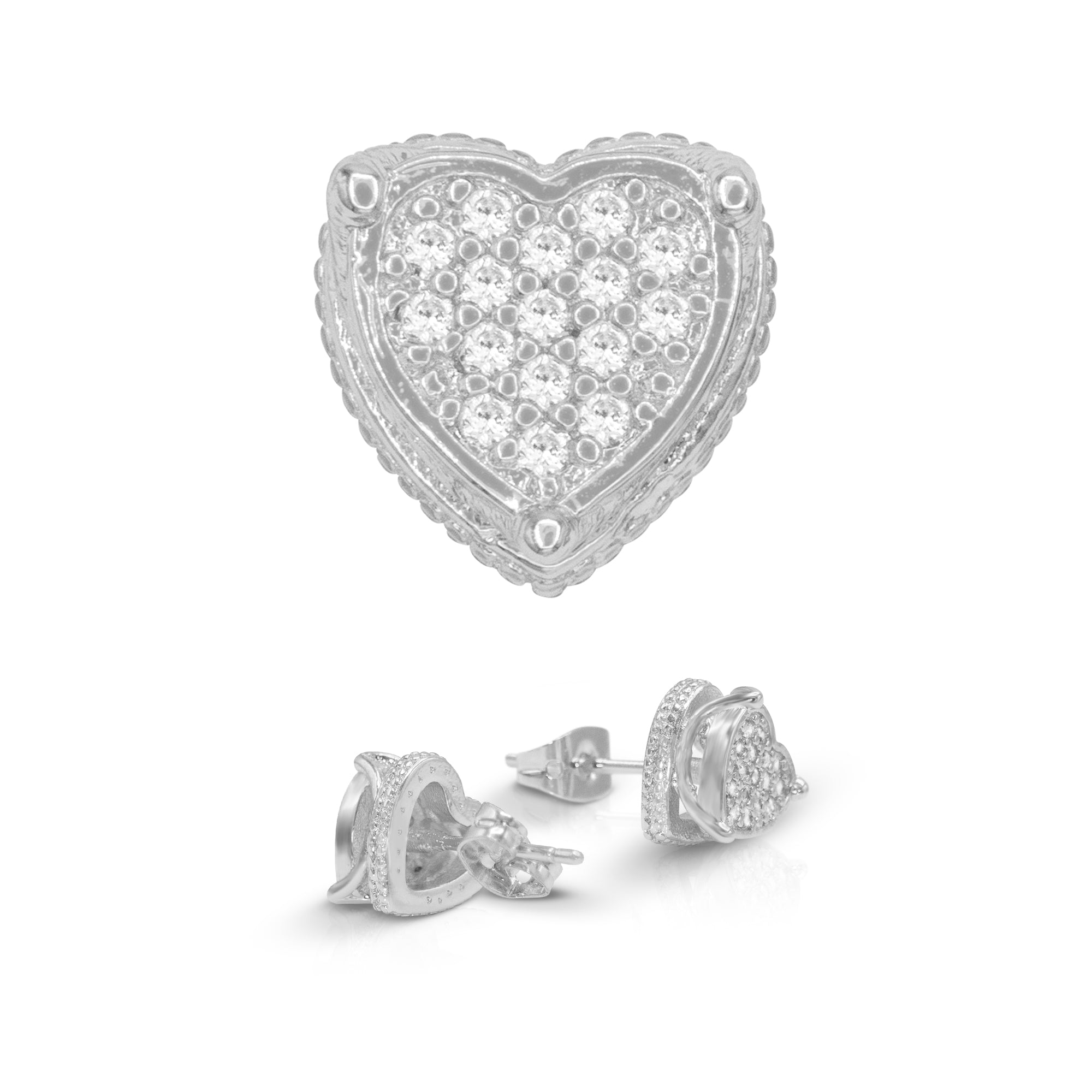 Heart 1 Cubic Zirconia Earrings 14K Gold Filled Silver Hip Hop Studs Jewelry Women