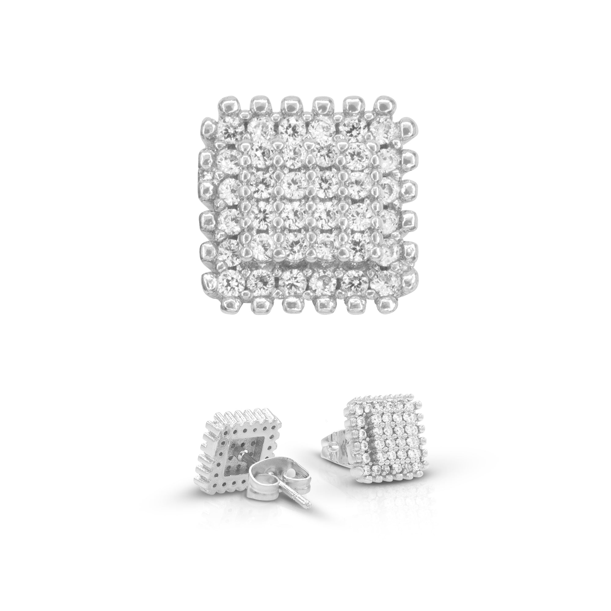Square 2 Cubic Zirconia Earrings 14K Gold Filled Silver Hip Hop Studs Jewelry Women Men