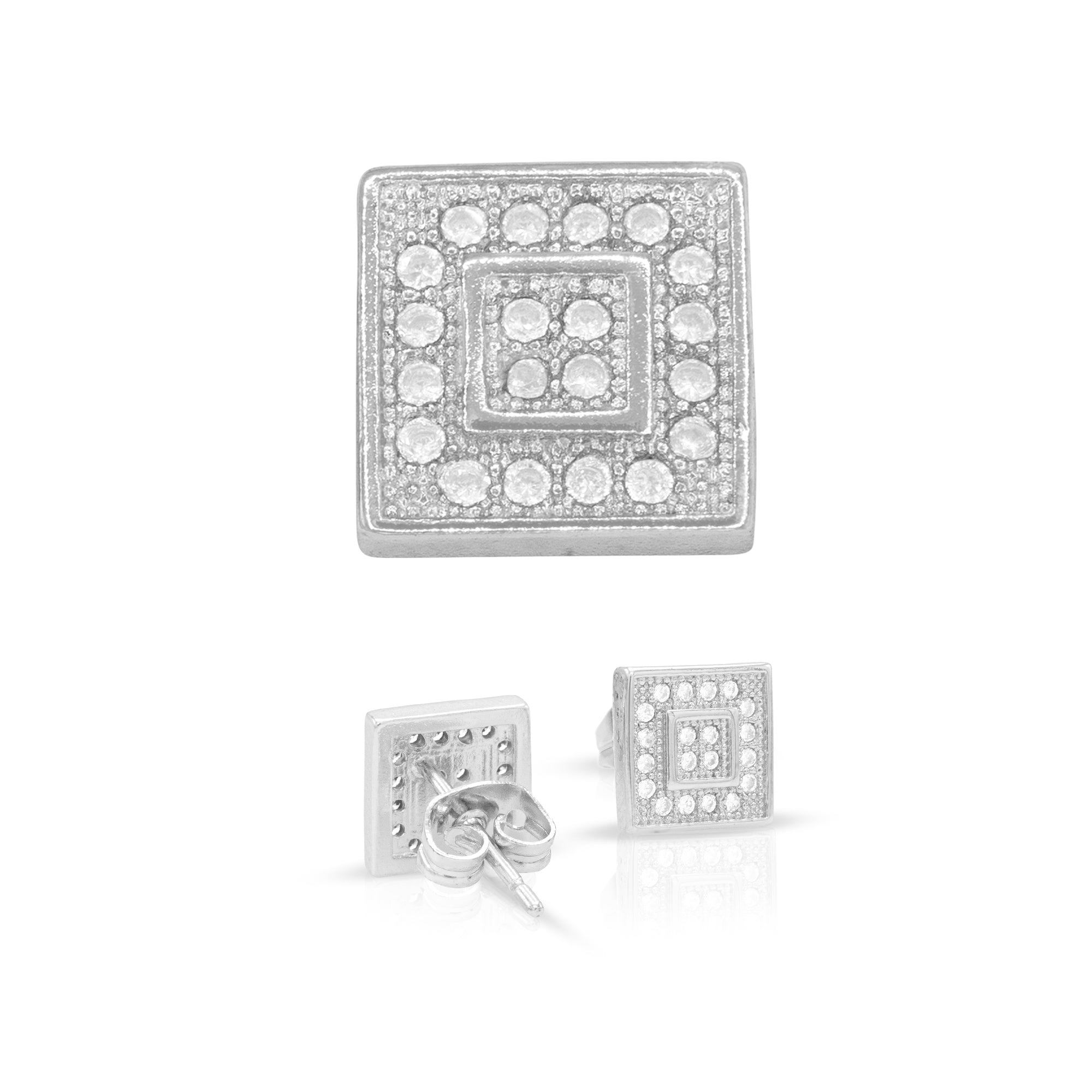 Double Square 2 Cubic Zirconia Earrings 14K Gold Filled Silver Hip Hop Studs Jewelry Women Men