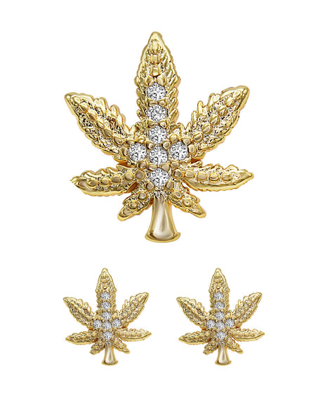 14K gold Filled CZ Cannabis Stud Earrings