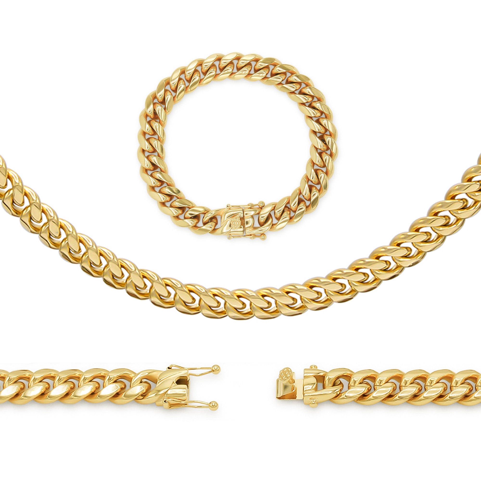 Cuban Link 14K Gold Plated Necklace 30" Bracelet 8.5" Set For Men