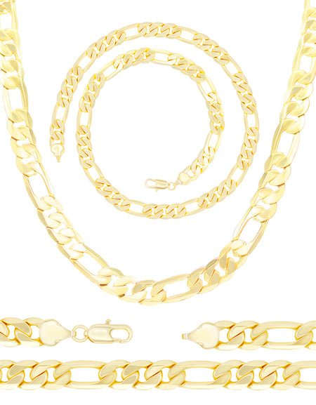 14K Gold Filled Figaro Chain Necklace 24" Bracelet 8.5" Set