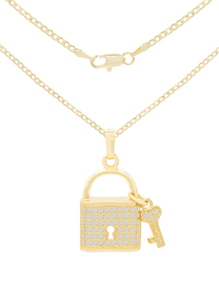 CZ Lock Pendant 14K Gold Filled Necklace Set Jewelry for Women 18" 20" 24"