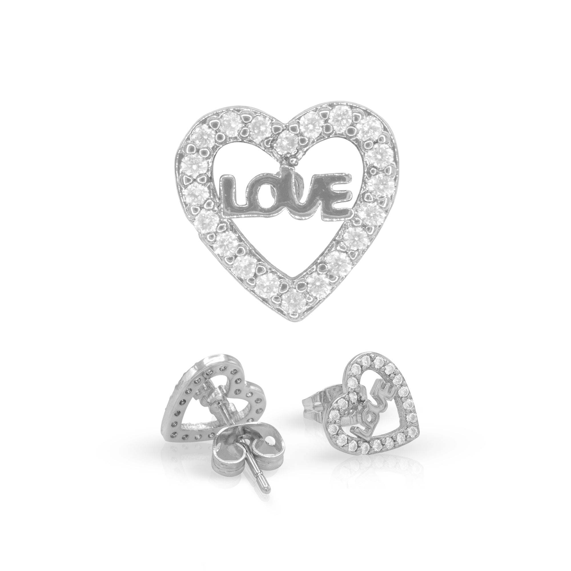 Heart 14 Cubic Zirconia Earrings 14K Gold Filled Silver Hip Hop Studs Jewelry Women