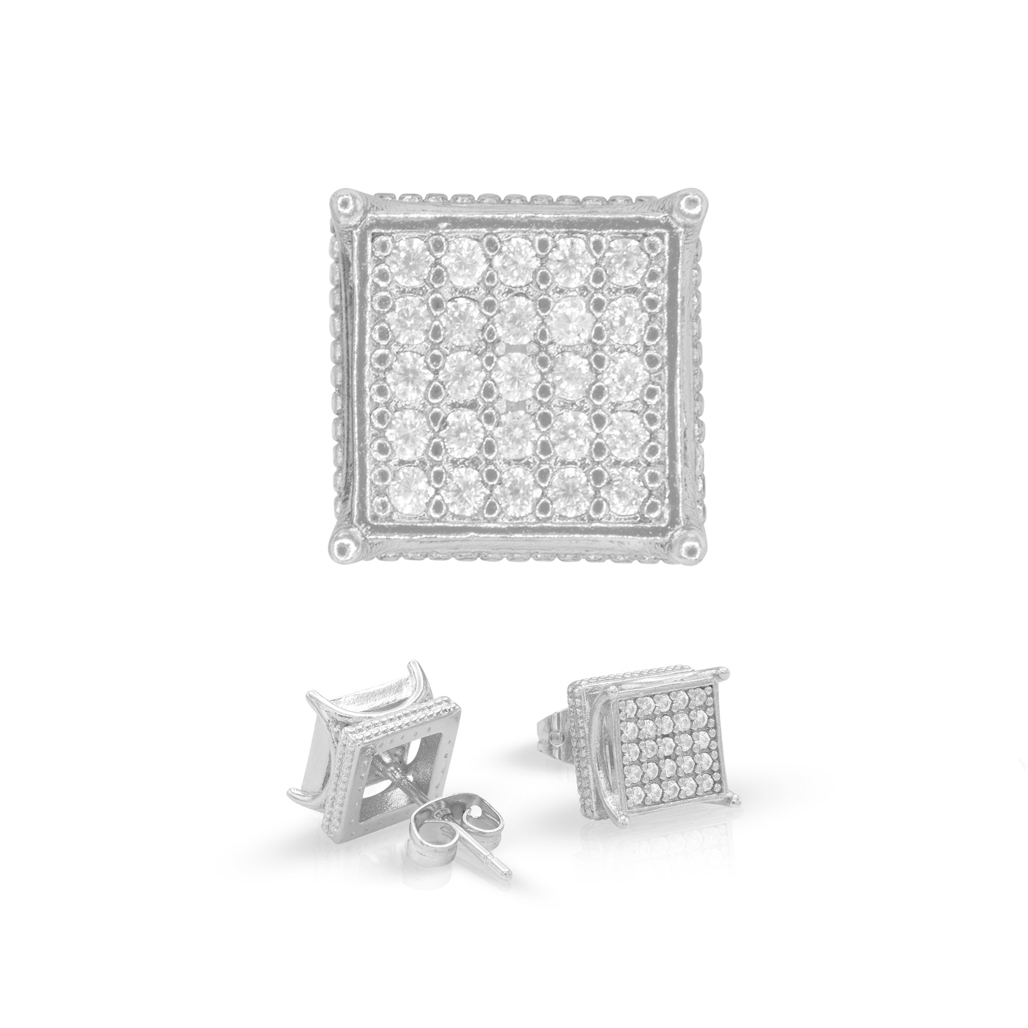 Square 19 Cubic Zirconia Earrings 14K Gold Filled Silver Hip Hop