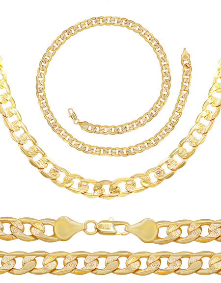 Diamond Cut Cuban Link 14K Gold Filled Necklace 24" Bracelet 8.5" Set 9 mm