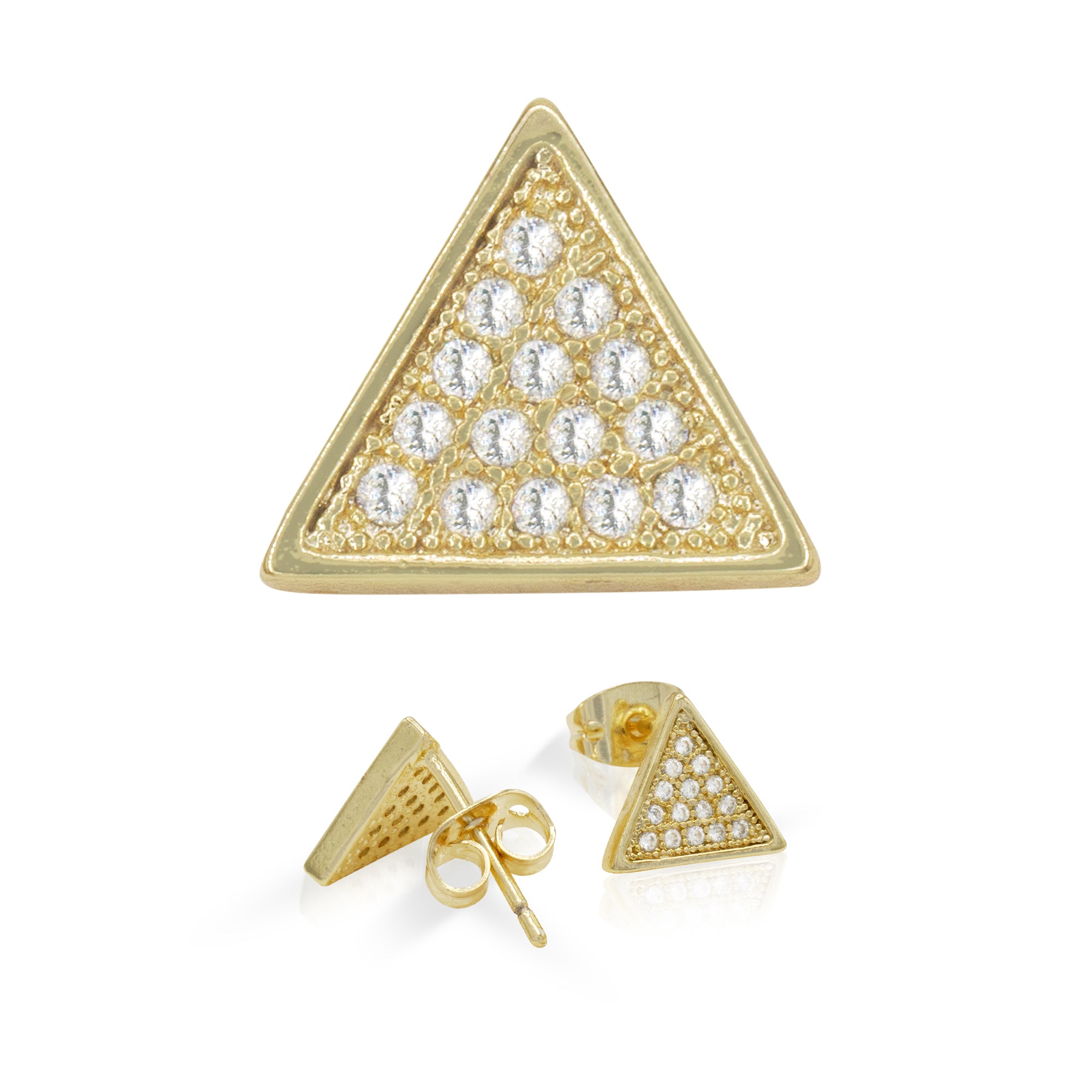 Triangle 14K Gold Filled Silver Earrings Cubic Zirconia Hip Hop Studs  Jewelry Men Women - Gold