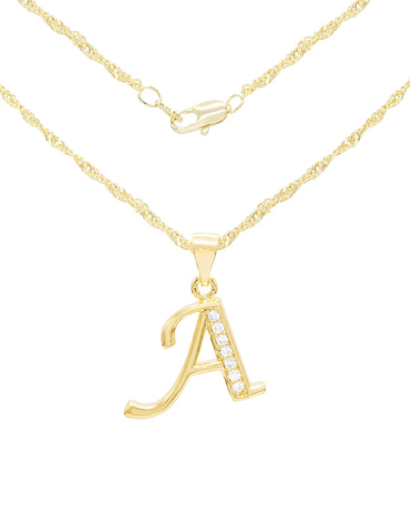 Alphabet A-Z Initial Letter CZ Pendant 14K Gold Filled Rope Chain Set 18" 20" 24" Women
