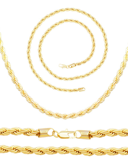14K Gold Filled Rope Chain Necklace 24" Bracelet 8.5" Set for Men 5 - 6 mm