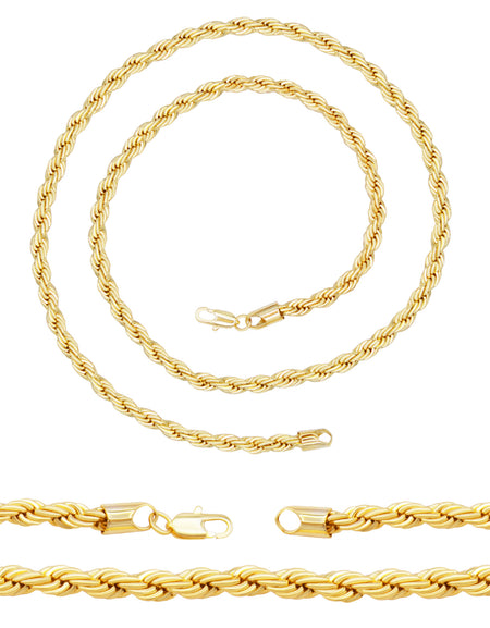 14K Gold Filled Rope Chain Necklace 24" for Men 5-6 mm