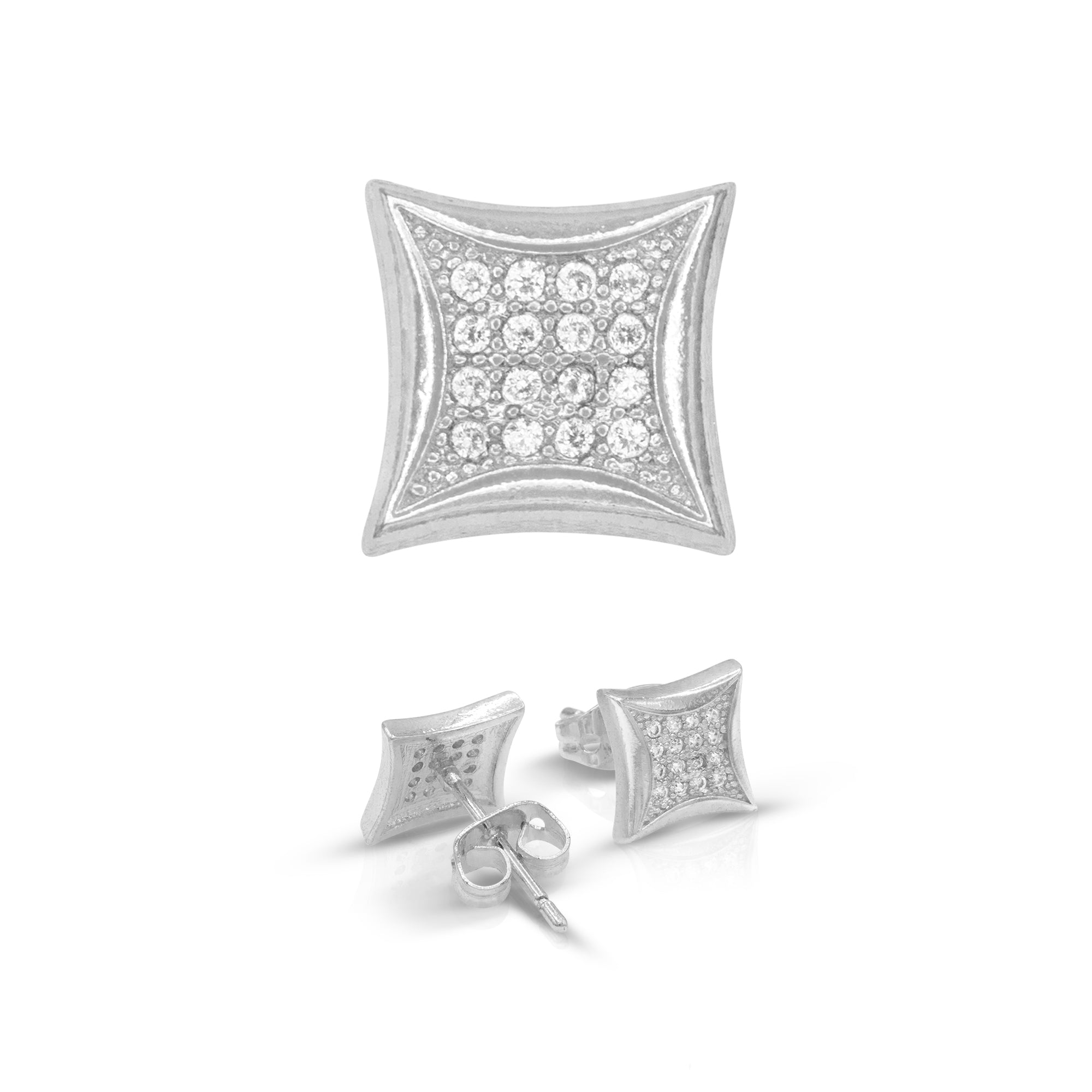 Square 5 Cubic Zirconia Earrings 14K Gold Filled Silver Hip Hop Studs Jewelry Women Men
