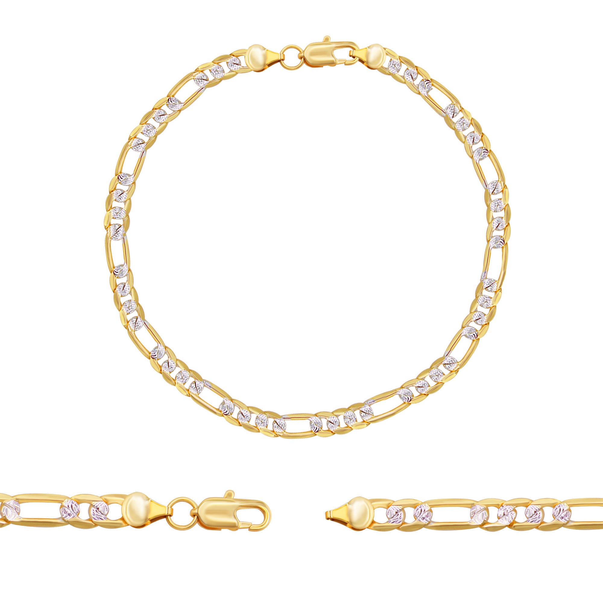 Diamond-Cut Figaro Chain 14K Gold Filled Bracelet 8.5" Lobster Claw Clas Men Jewelry 6 mm