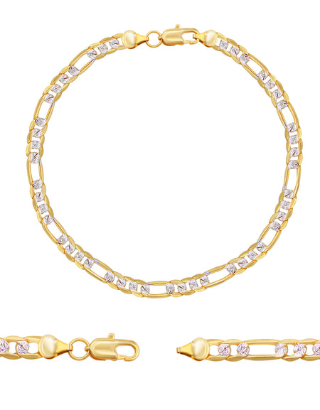 Diamond-Cut Figaro Chain 14K Gold Filled Bracelet 8.5" Lobster Claw Clas Men Jewelry 6 mm