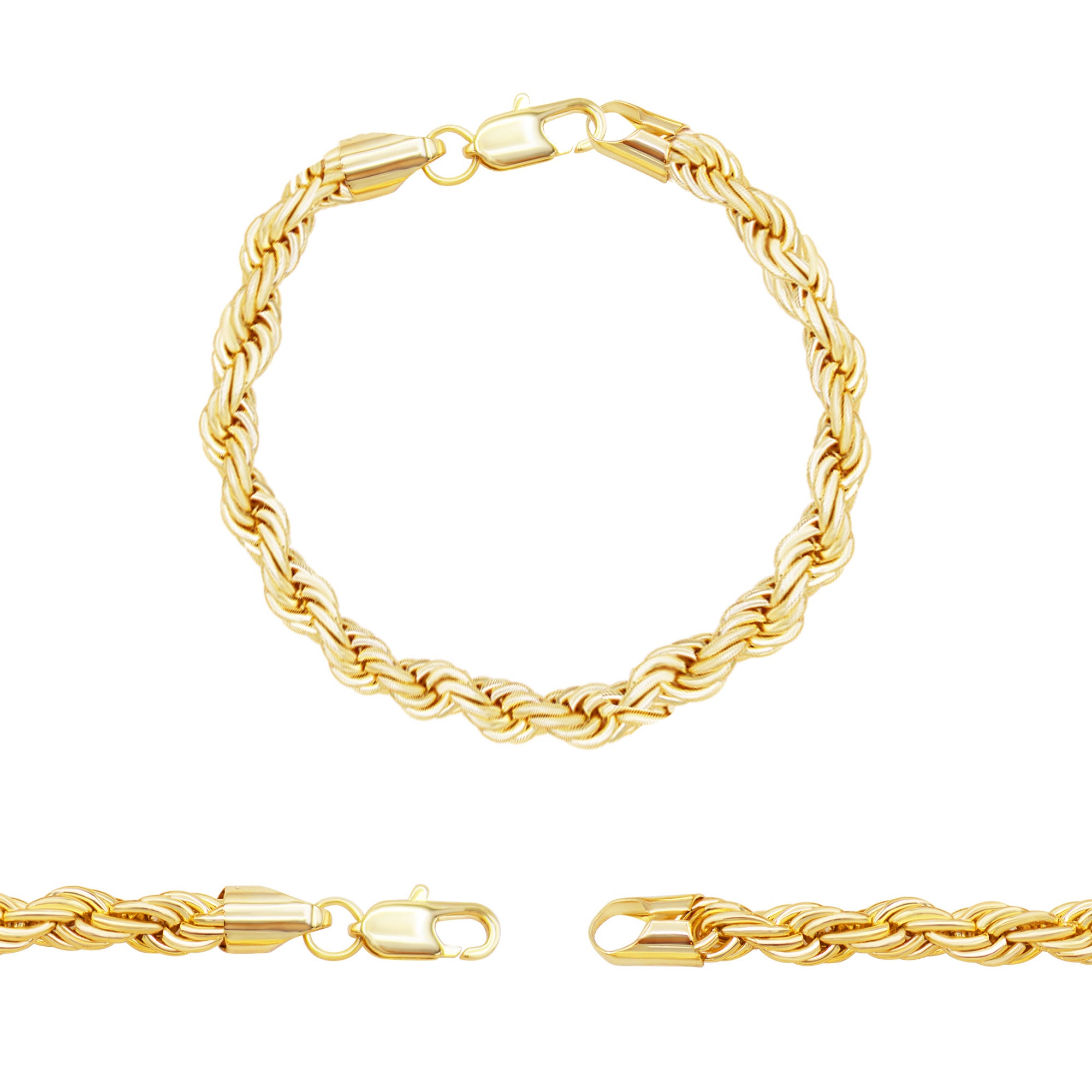 Rope Chain 14K Gold Filled Bracelet 8.5" Set Lobster Claw Clasp Men Jewelry 5 mm 6 mm