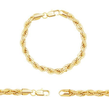 Rope Chain 14K Gold Filled Bracelet 8.5" Set Lobster Claw Clasp Men Jewelry 5 mm 6 mm
