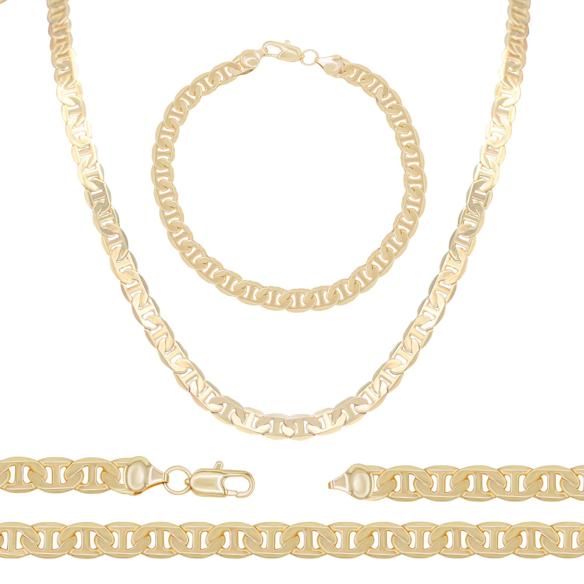 14K Gold Filled Mariner Chain Necklace 24" Bracelet 8.5" Set 6.8 mm