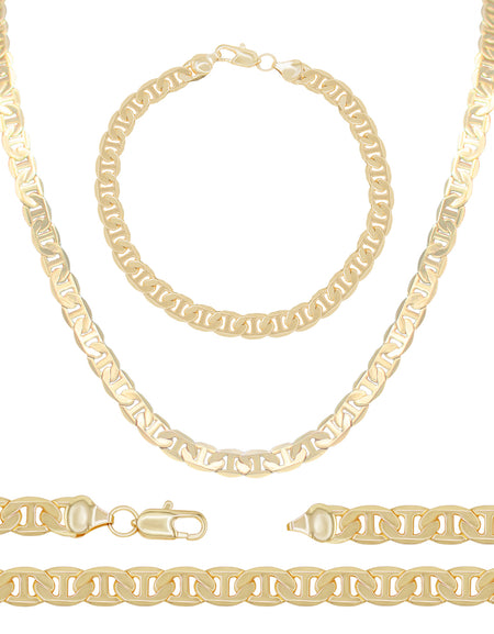 14K Gold Filled Mariner Chain Necklace 24" Bracelet 8.5" Set 6.8 mm