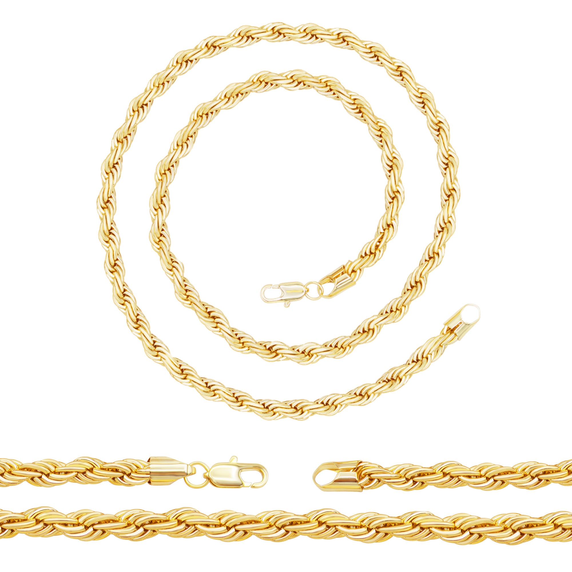 14K Gold Filled Rope Chain Necklace 24" for Men 5-6 mm
