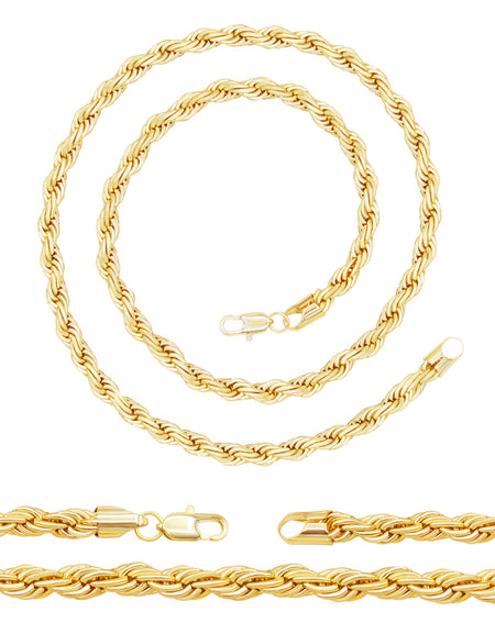 14K Gold Filled Rope Chain Necklace 24" for Men 5-6 mm