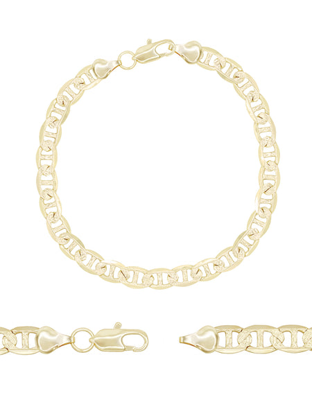Mariner Diamond-Cut Chain 14K Gold Filled Bracelet 8.5" Lobster Claw Clasp Jewelry Gift for Men 7 mm
