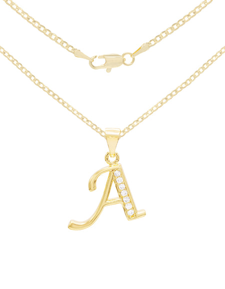 Alphabet A-Z Initial Letter CZ Pendant 14K Gold Filled Curb Chain Set 18" 20" 24" Women