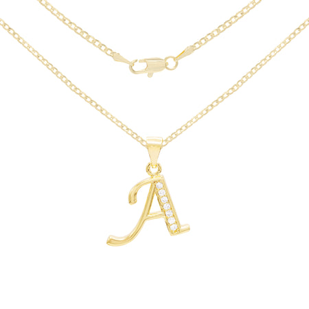 Alphabet A-Z Initial Letter CZ Pendant 14K Gold Filled Curb Chain Set 18" 20" 24" Women