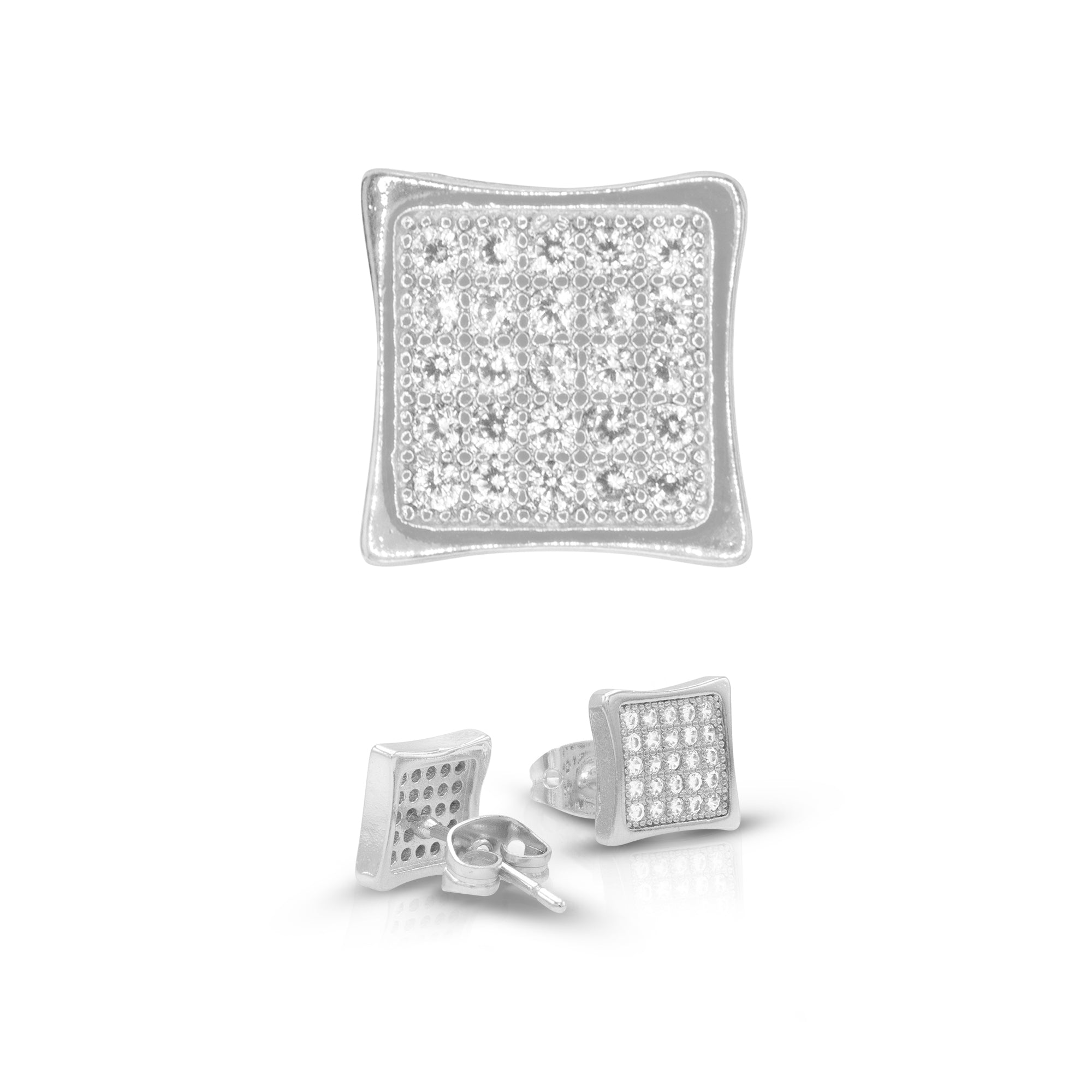Square 3 Cubic Zirconia Earrings 14K Gold Filled Silver Hip Hop Studs Jewelry Women Men