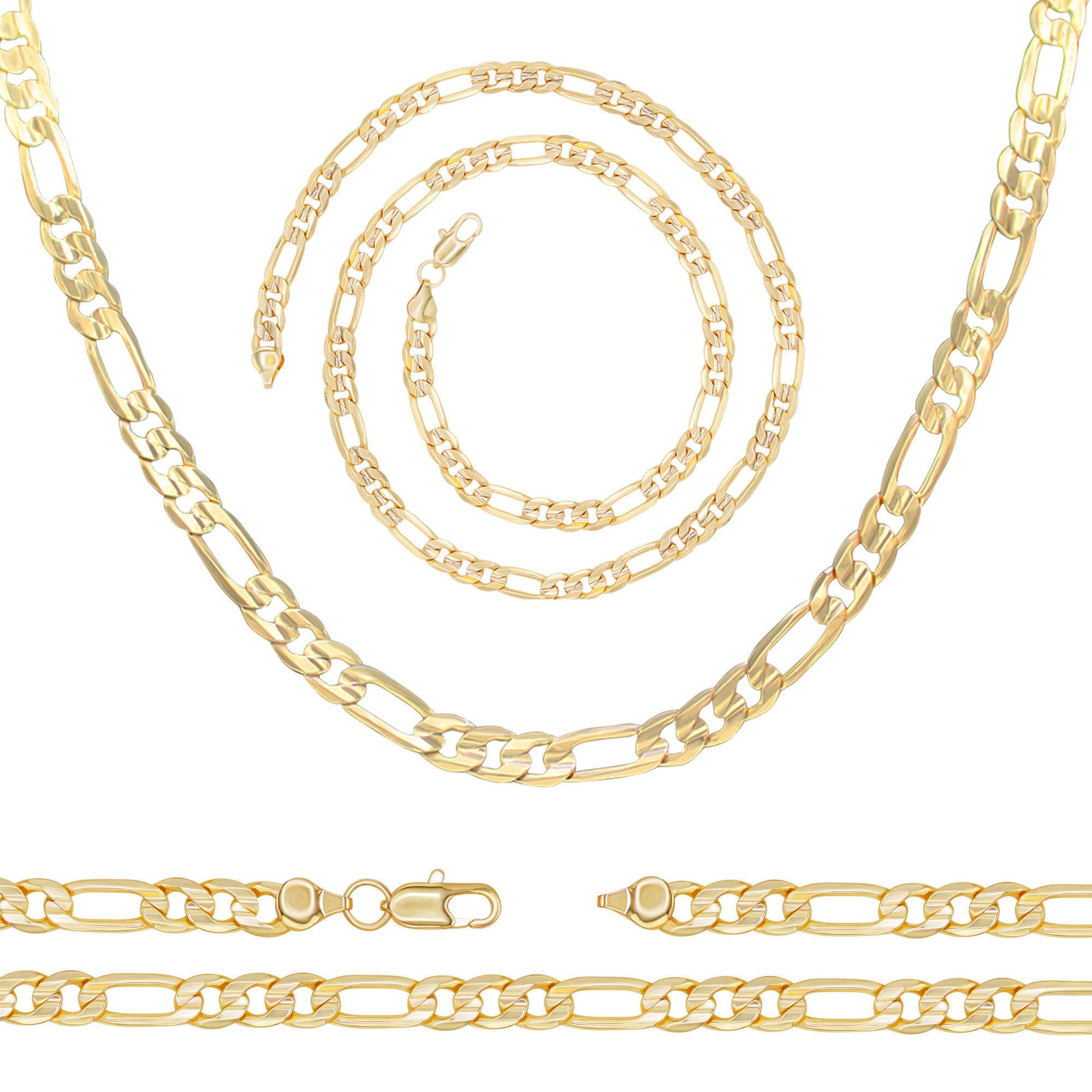 14K Gold Filled Figaro Chain Necklace 24" Bracelet 8.5" Set