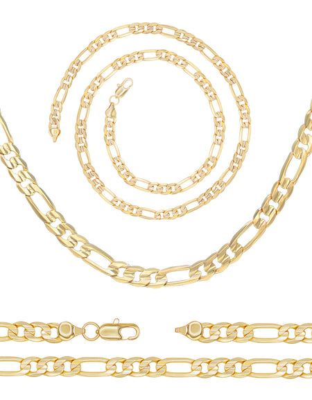 14K Gold Filled Figaro Chain Necklace 24" Bracelet 8.5" Set