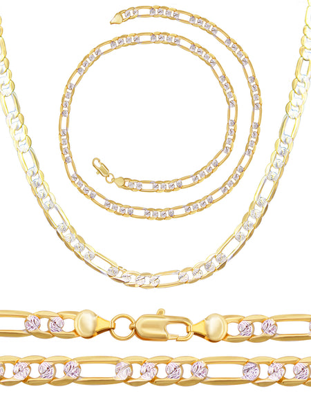 Diamond-Cut 14K Gold Filled Figaro Chain Necklace 24" Bracelet 8.5" Set 6 mm
