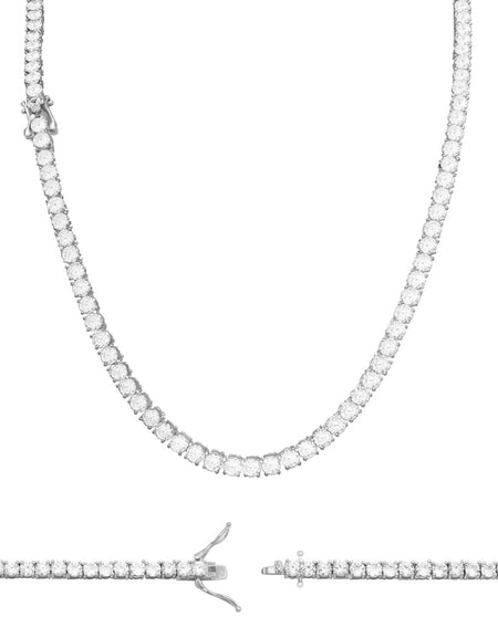 Silver Tennis Chain Cubic Zirconia Necklace For Women 18" 20" 24"