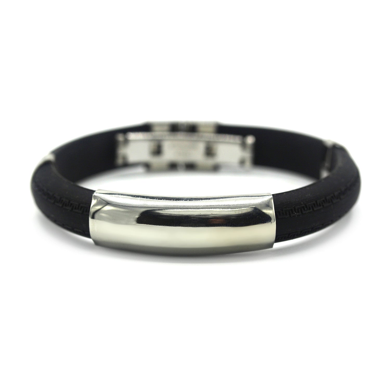 Modest Rubber Bracelet Stainless Steel Accents Dual Hinge Clasp (Silver)