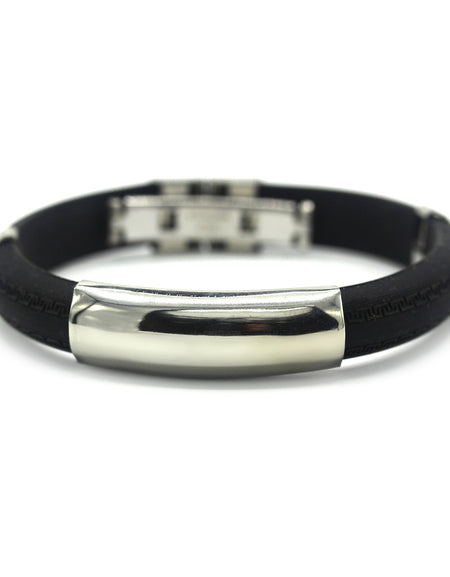 Modest Rubber Bracelet Stainless Steel Accents Dual Hinge Clasp (Silver)