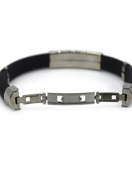 Modest Rubber Bracelet Stainless Steel Accents Dual Hinge Clasp (Silver)