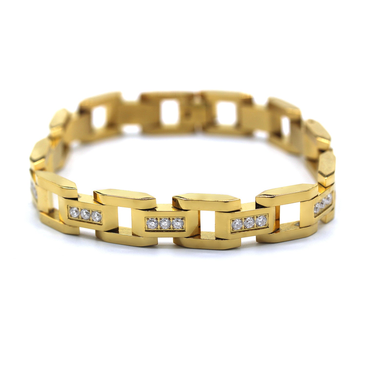 14k Yellow And White Gold Box Link Mens Fancy Bracelet, 8.5