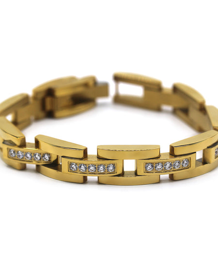 Elaborate Men’s Stainless Steel Bracelet Fashion Wrist Band CZ (Gold)