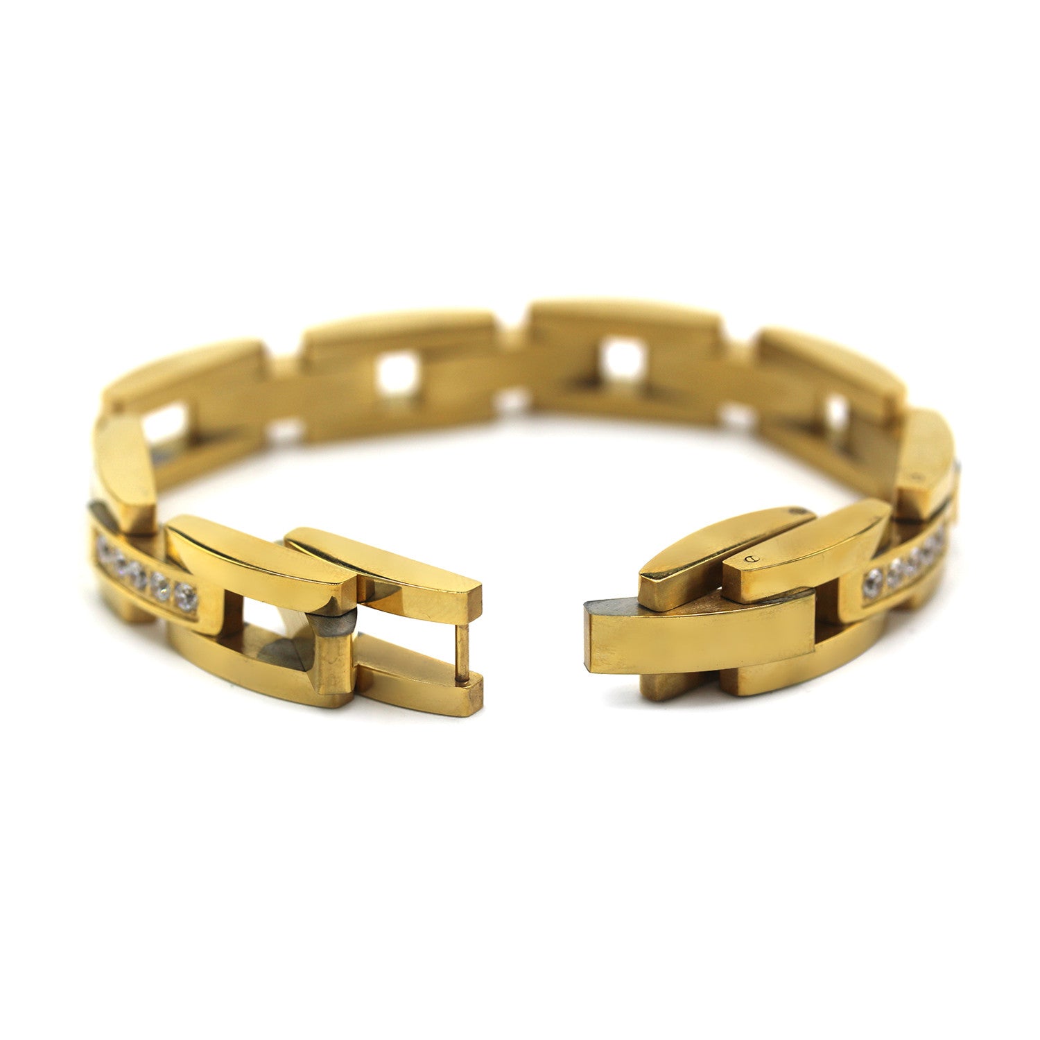 Elaborate Men’s Stainless Steel Bracelet Fashion Wrist Band CZ (Gold)
