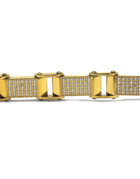 Ornate Men’s Stainless Steel Bracelet Fashion Wrist Band CZ (Gold)
