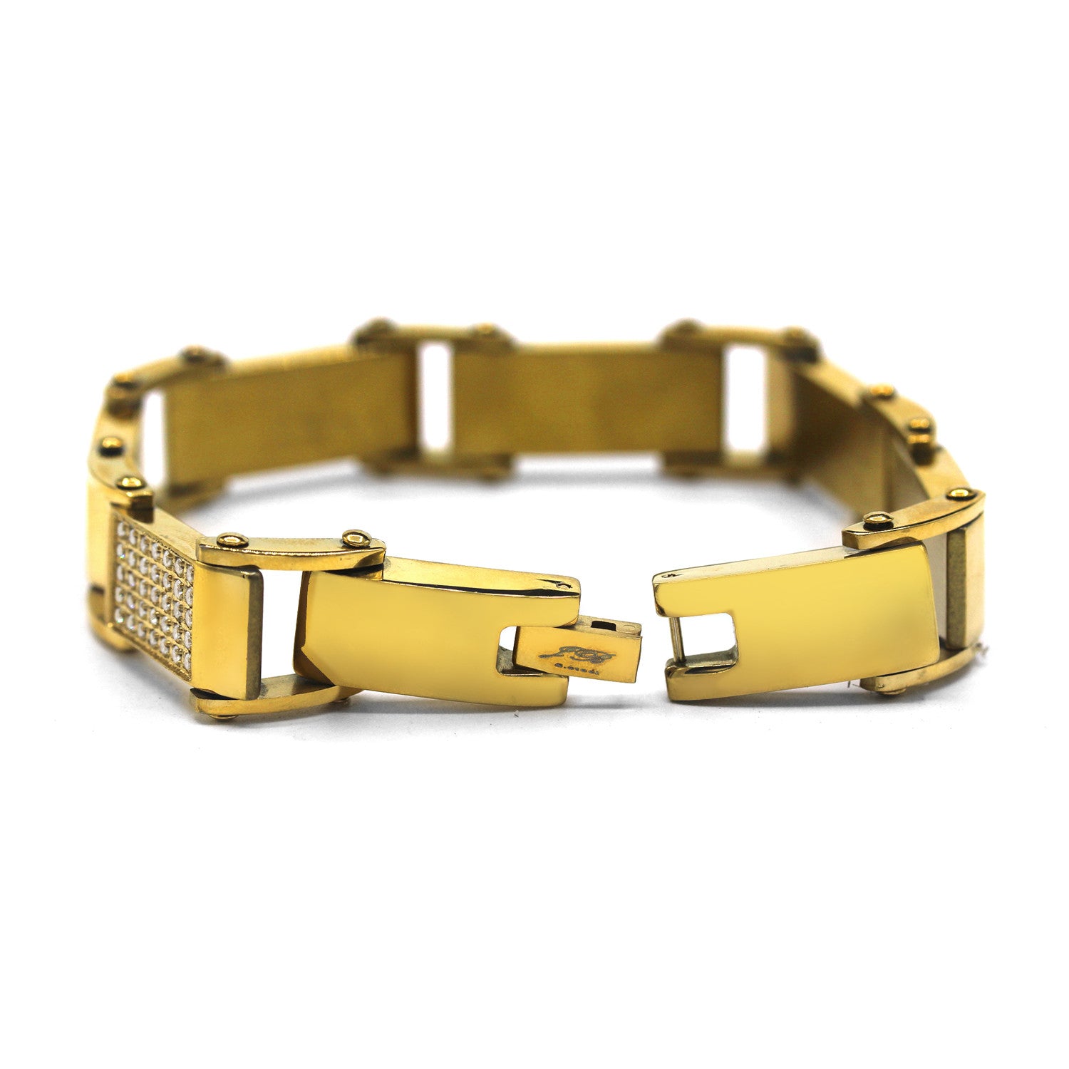 Ornate Men’s Stainless Steel Bracelet Fashion Wrist Band CZ (Gold)