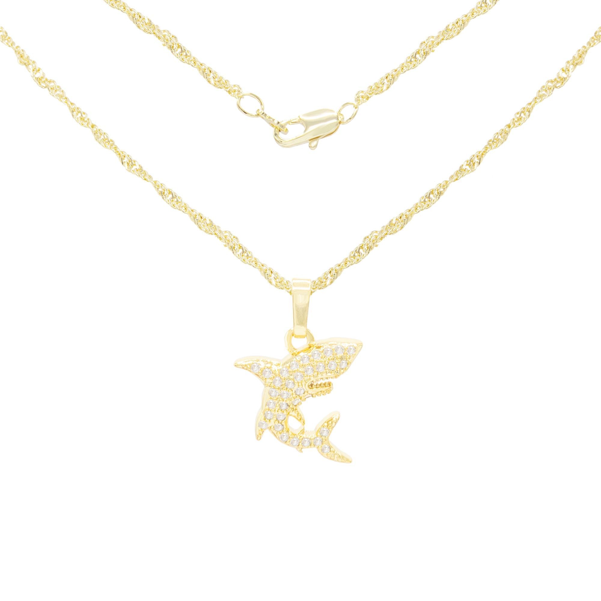 Shark Pendant Cubic Zirconia 14K Gold Filled Necklace Set