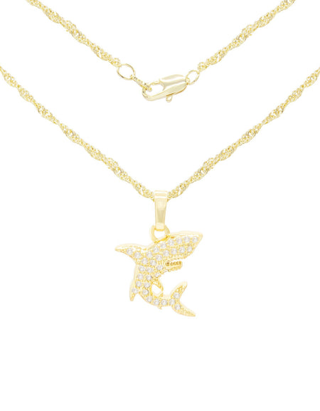Shark Pendant Cubic Zirconia 14K Gold Filled Necklace Set