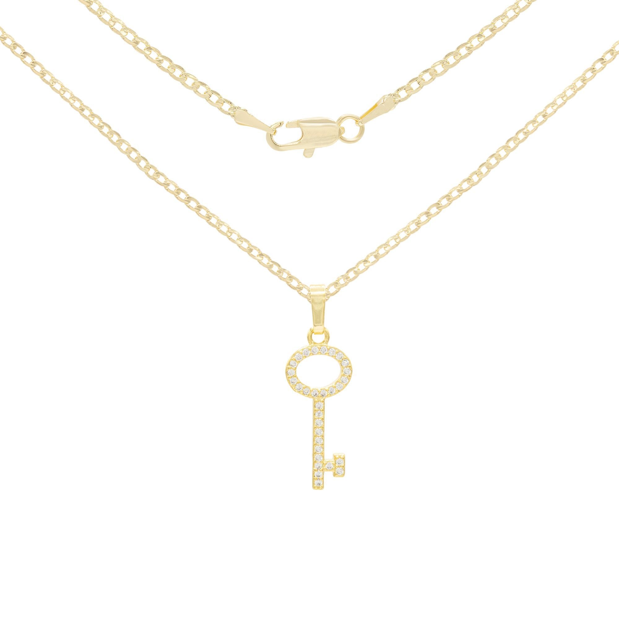 Key Cubic Zirconia Pendant With Necklace Set 14K Gold Filled