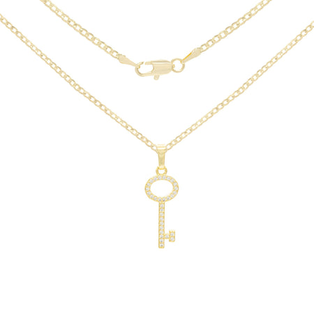 Key Cubic Zirconia Pendant With Necklace Set 14K Gold Filled