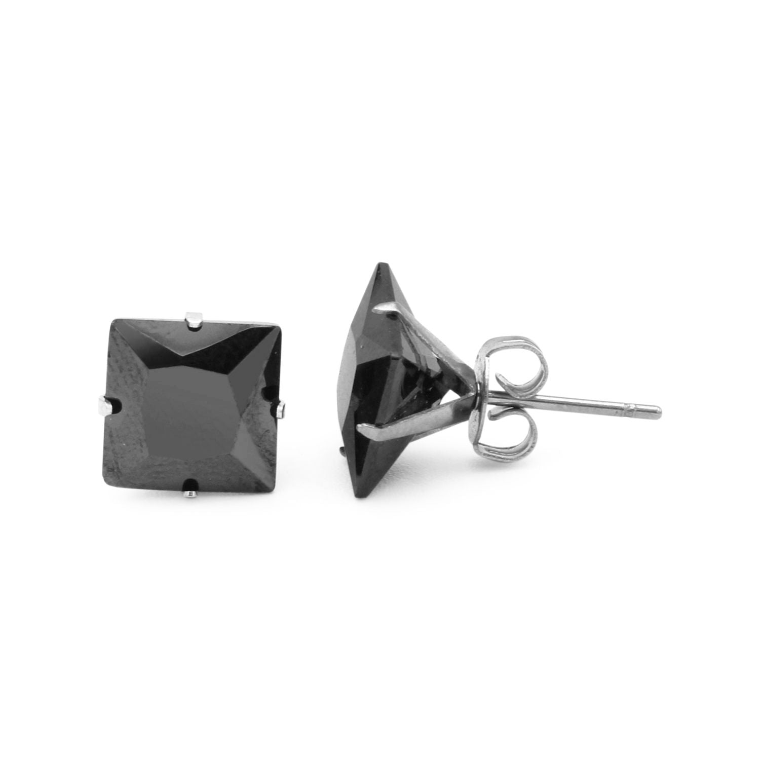 Cubic Zirconia Square Stud Earrings Stainless Steel Black Jewelry Men Women